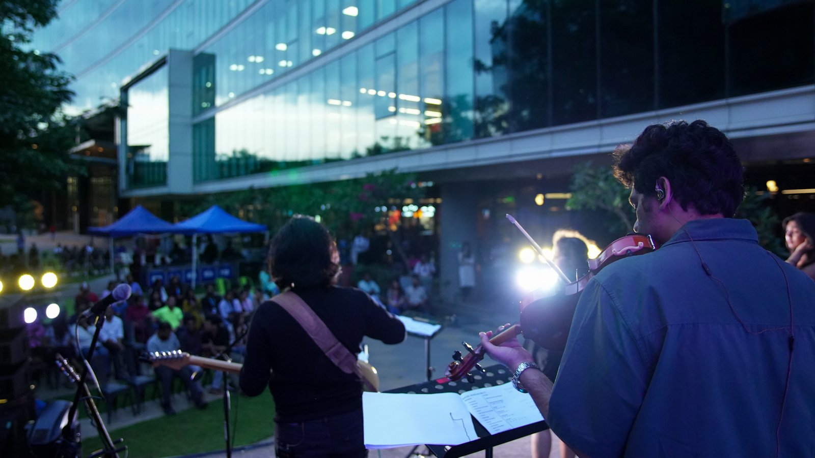 Festival stage, lights and crowd